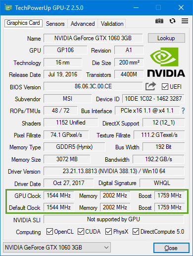 GeForce GTX 1060 does not trigger the state |