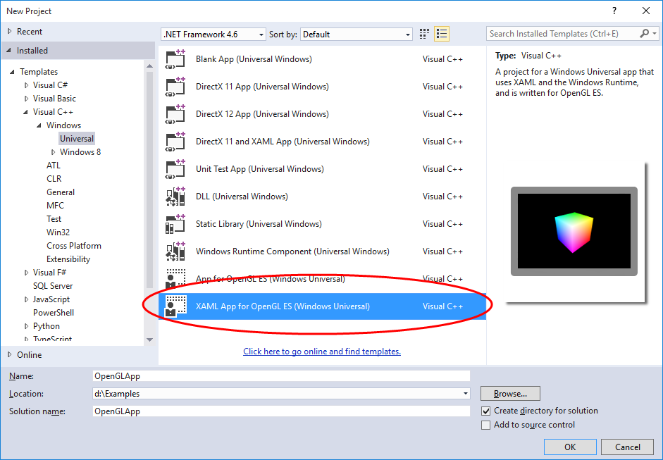XAML App for OpenGL ES (Universal Windows)