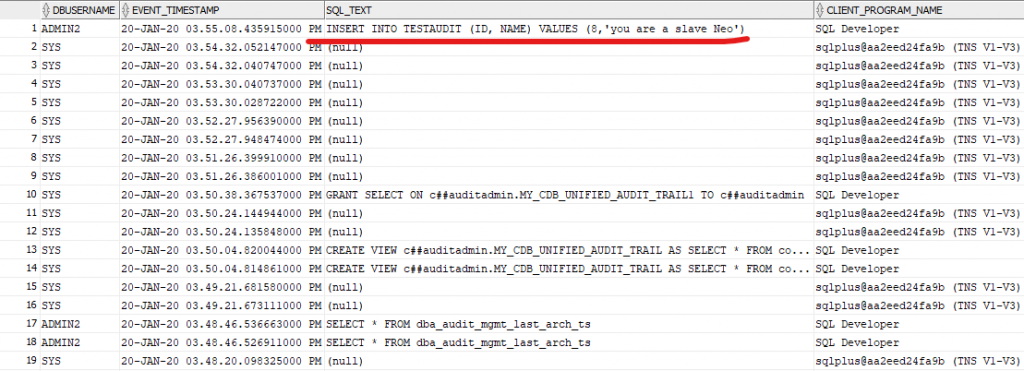 Oracle Audit Table Example